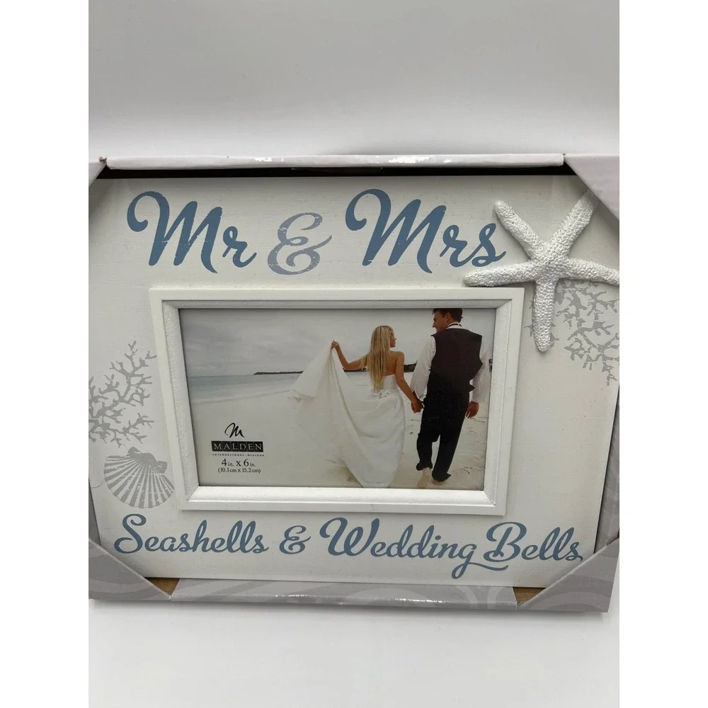 Malden Mr & Mrs Seashells & Wedding Bells Beach Wedding Photo Frame 4x6‎ White